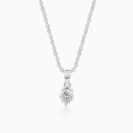 Silver Mini Solitaire Pendant with Link Chain
